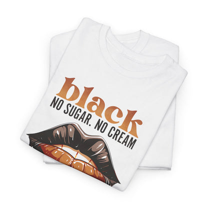 Unisex Graphic Tee: Black Coffee Statement Shirt with Dripping Lips Design