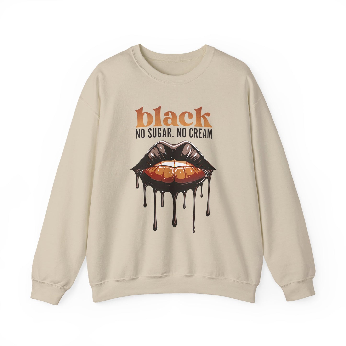 Unisex Heavy Blend™ Crewneck Sweatshirt Black Coffee Statement Shirt with Dripping Lips Design