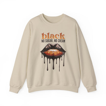 Unisex Heavy Blend™ Crewneck Sweatshirt Black Coffee Statement Shirt with Dripping Lips Design