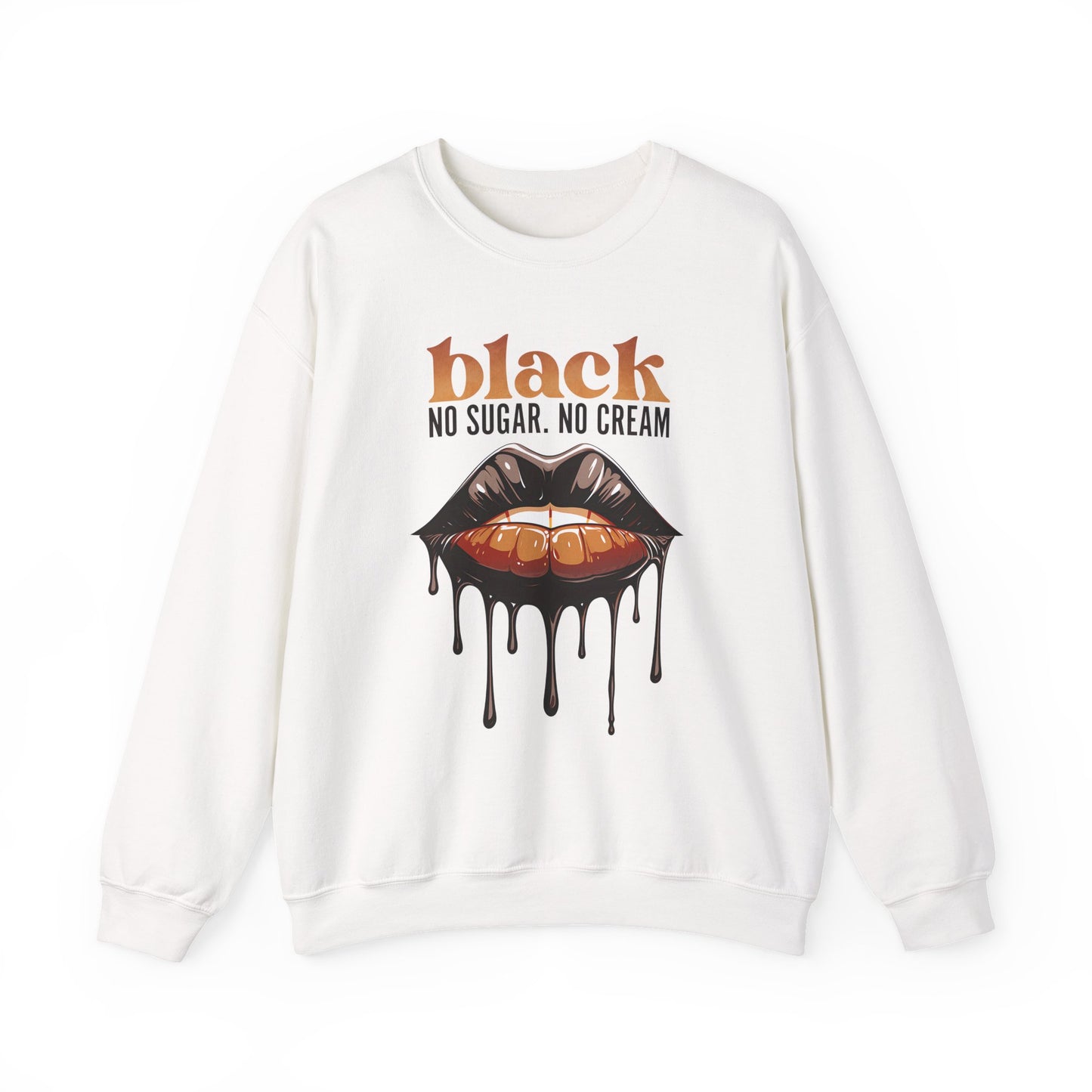 Unisex Heavy Blend™ Crewneck Sweatshirt Black Coffee Statement Shirt with Dripping Lips Design