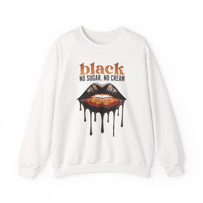 Unisex Heavy Blend™ Crewneck Sweatshirt Black Coffee Statement Shirt with Dripping Lips Design