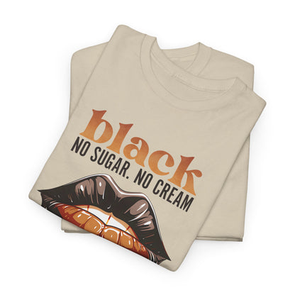 Unisex Graphic Tee: Black Coffee Statement Shirt with Dripping Lips Design