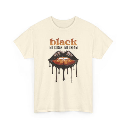 Unisex Graphic Tee: Black Coffee Statement Shirt with Dripping Lips Design
