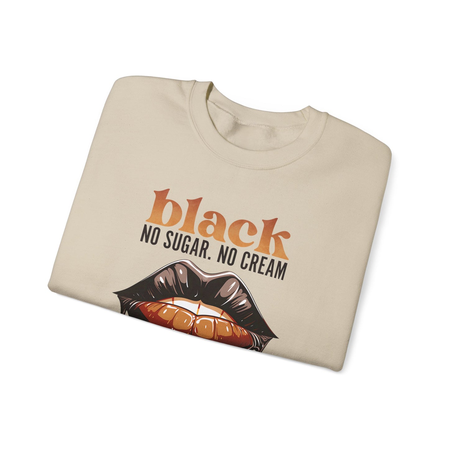 Unisex Heavy Blend™ Crewneck Sweatshirt Black Coffee Statement Shirt with Dripping Lips Design