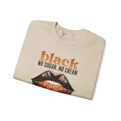 Unisex Heavy Blend™ Crewneck Sweatshirt Black Coffee Statement Shirt with Dripping Lips Design