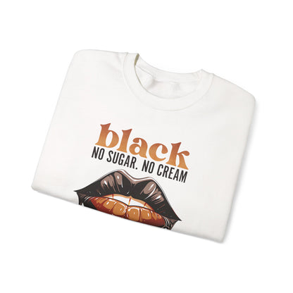 Unisex Heavy Blend™ Crewneck Sweatshirt Black Coffee Statement Shirt with Dripping Lips Design