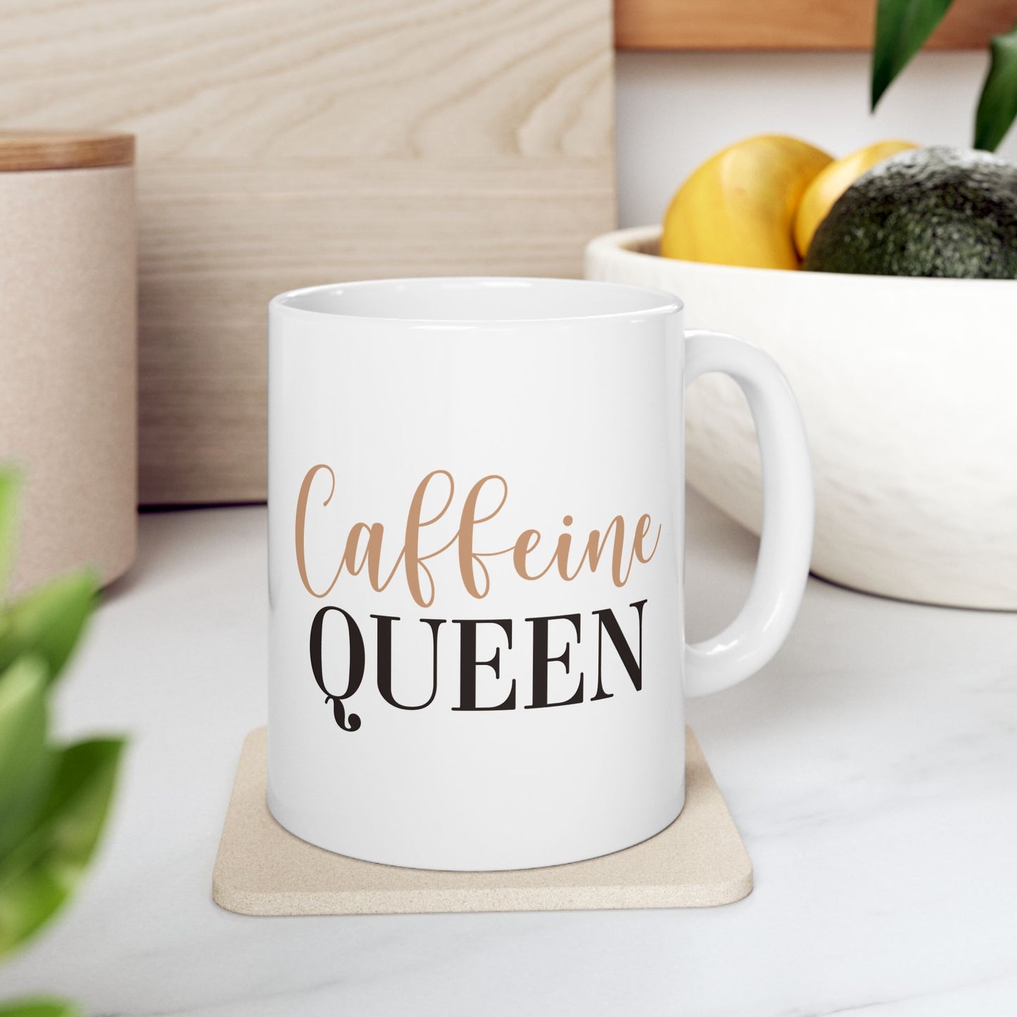 Caffeine Queen White Ceramic Mug, 11oz